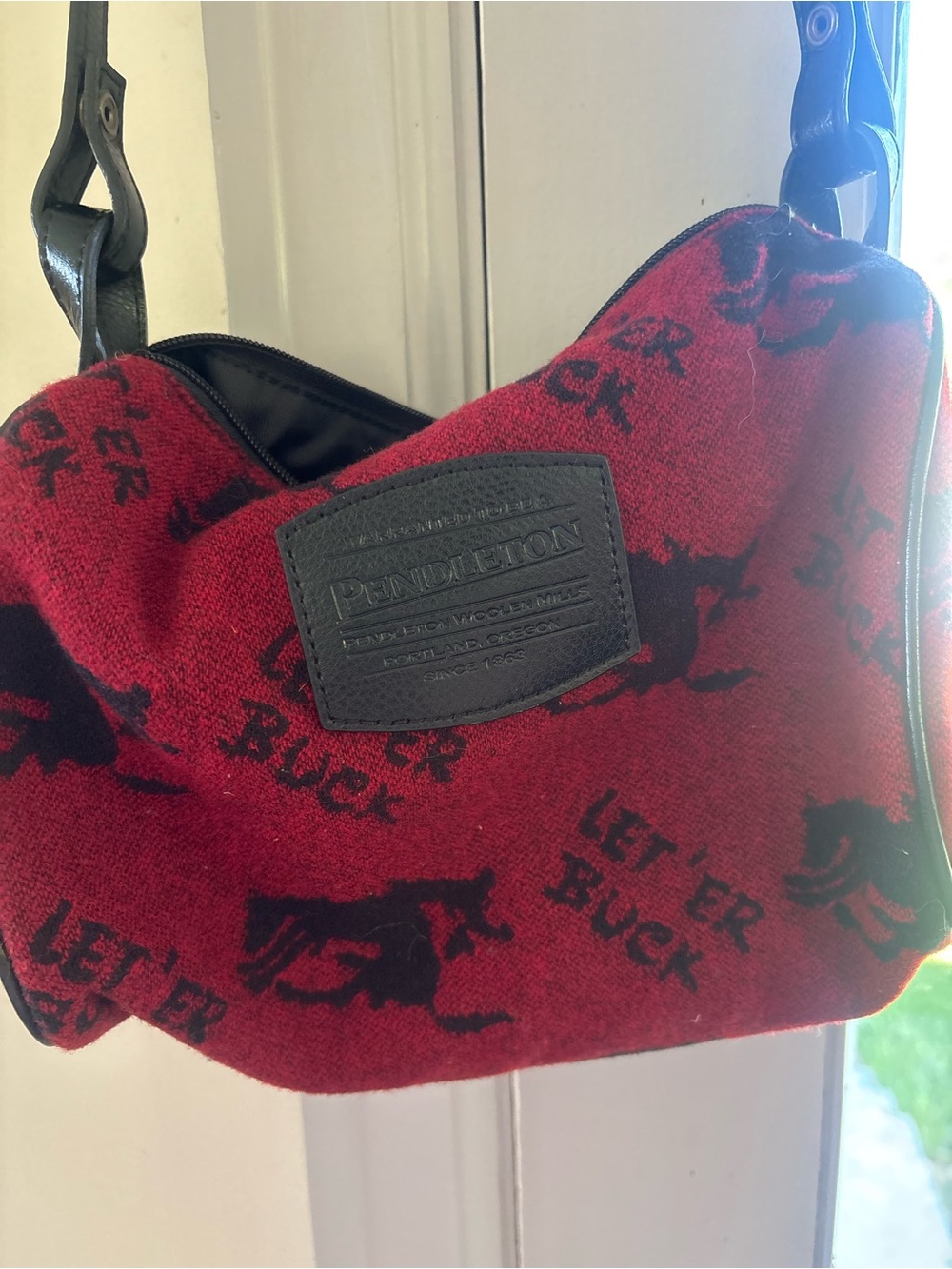 Pendleton Red Wool Shoulder Bag with Black Trim